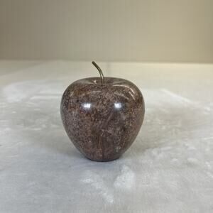 Vintage Marble Stone Apple Paperweight Brass Stem Fruit Teacher Gift Desk Chrty
